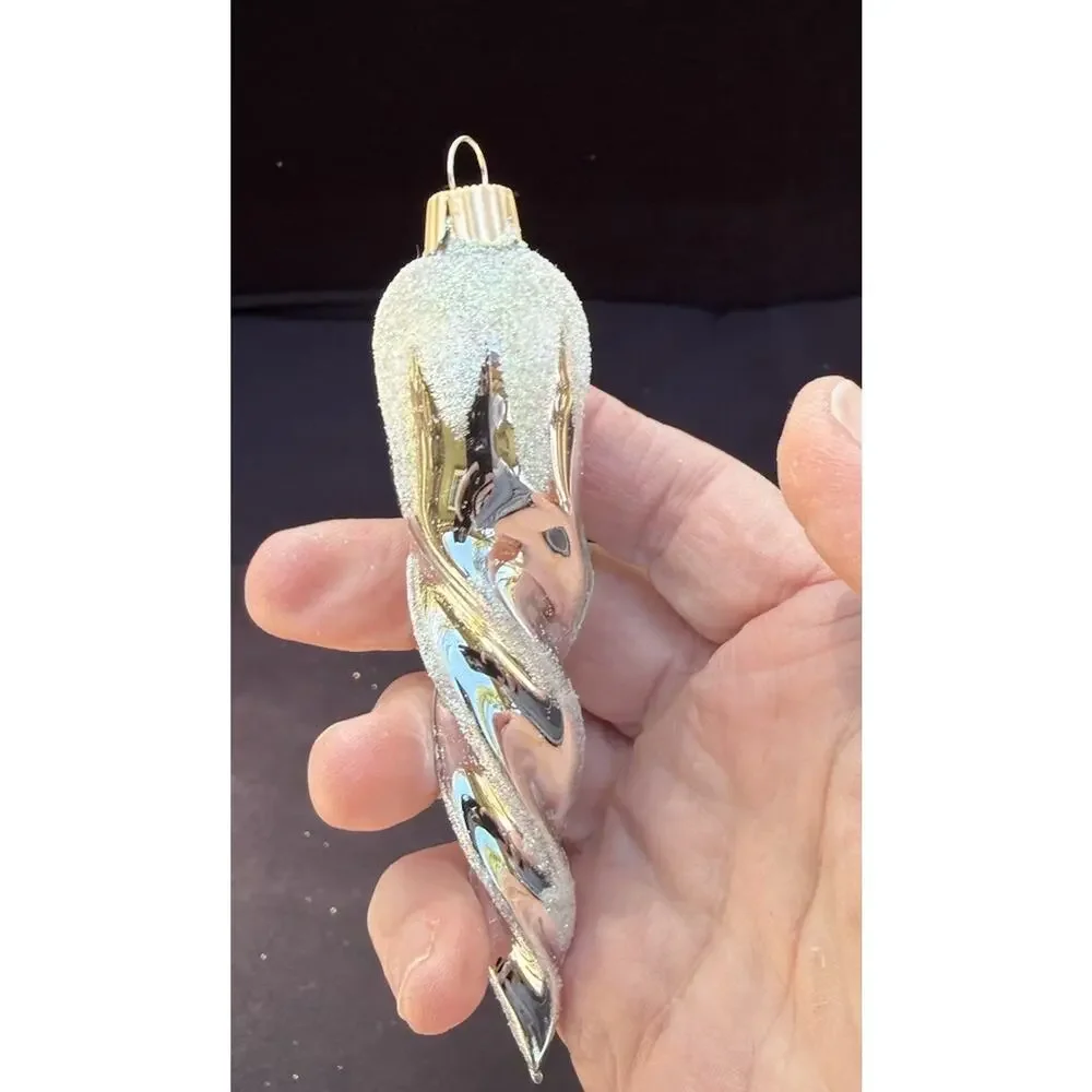 Martha Stewart 1st Snowfall 3 Blown Glass Icicle Christmas Ornaments -LO10